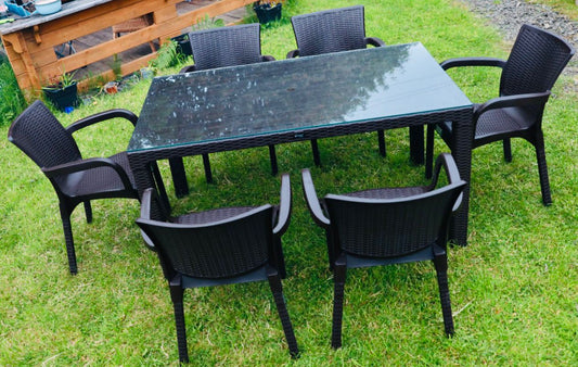 Charcoal Table with Glass Top and Chair Set