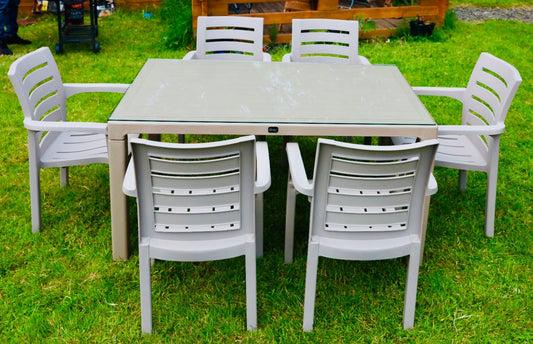 Cream Table with glass top and chair set